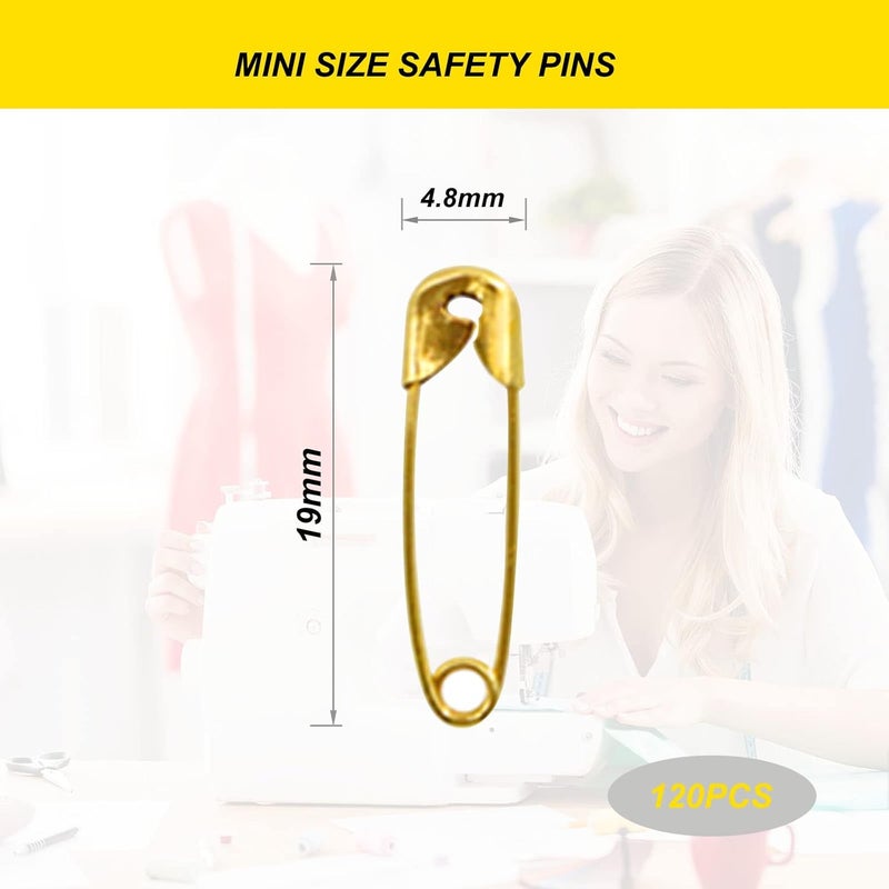 keepsweat Gold Safety Pins,Small Safety Pins for Clothes,19mm Metal Mini Saftey Pin for Tag Art Crafting Sewing Jewelry Making (120Pcs/Box) - Image 2